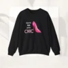 Born to Be Très Chic Sweatshirt with pink stilettos design on Gildan 18000 - Black flatlay