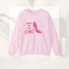 Born to Be Très Chic Sweatshirt with pink stilettos design on Gildan 18000 - Light pink flatlay