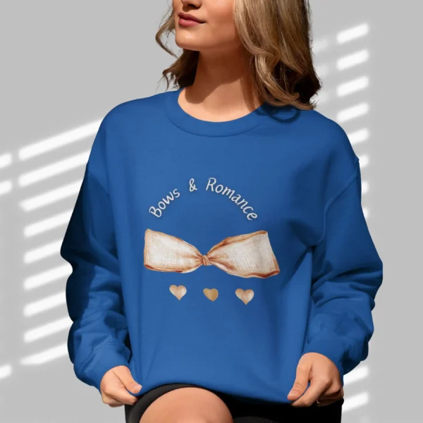 Bows & Romance sweatshirt with brow gingham bow on Gildan 18000- Royal