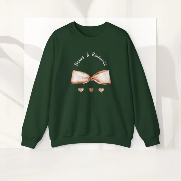 Bows & Romance sweatshirt with brow gingham bow on Gildan 18000- Forest Green Flatlay
