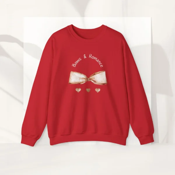 Bows & Romance sweatshirt with brow gingham bow on Gildan 18000- Red Flatlay