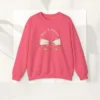 Bows & Romance sweatshirt with brow gingham bow on Gildan 18000- Safety pink Flatlay