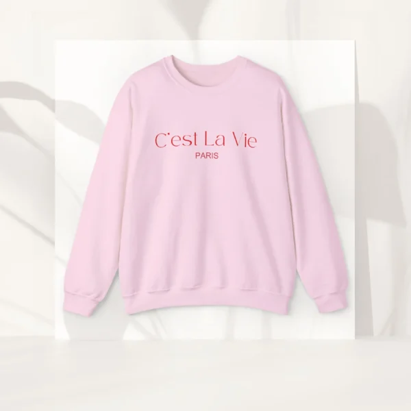C'est La Vie sweatshirt with text on Gildan 18000 - Light Pink Flatlay