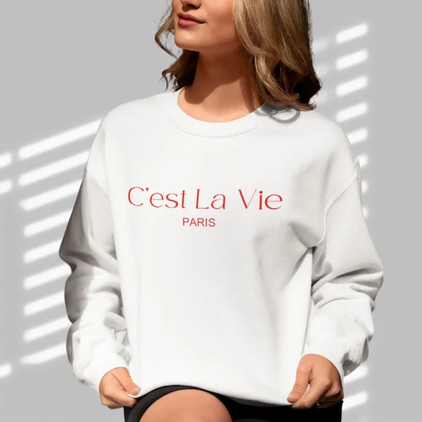 C'est La Vie sweatshirt with text on Gildan 18000 - White