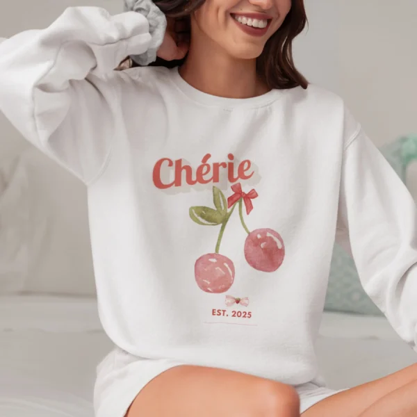 Cherie sweatshirt with cherry design on Gildan 18000 - Ash