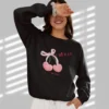 Cherie sweatshirt with cherry design on Gildan 18000 - Black