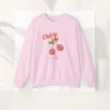 Cherie sweatshirt with cherry design on Gildan 18000 - Light Pink Flatlay