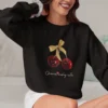 Cheriously Cute Sweatshirt with Cherries & Bow on Gildan 18000 - Black