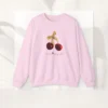Cheriously Cute Sweatshirt with Cherries & Bow on Gildan 18000 -Light Pink Flatlay