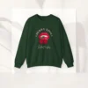 Cherry Kisses sweatshirt with lips and cherries design on Gildan 18000 crewneck - Forest Green Flatlay