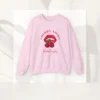 Cherry Kisses sweatshirt with lips and cherries design on Gildan 18000 crewneck - Light Pink Flatlay