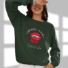 Cherry Kisses sweatshirt with lips and cherries design on Gildan 18000 crewneck - Forest Green