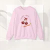 Cherry Vibes Sweatshirt with cherry design on Gildan 18000 - Light Pink Flatlay