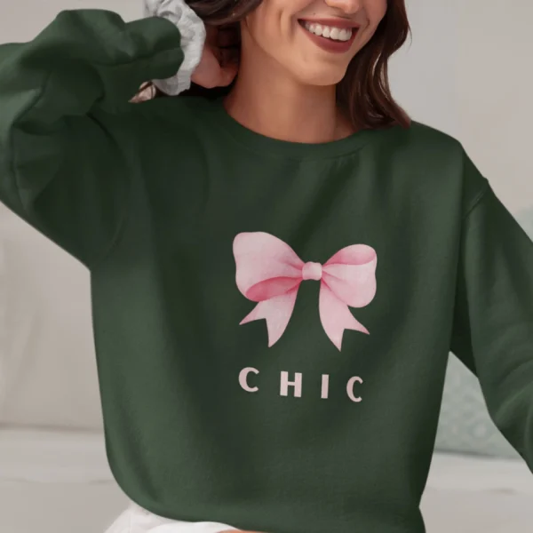 Chic Bow Sweatshirt - Forest Green