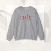 Chic Statement Sweatshirt with CHIC text on Gildan 18000 - Sport grey Flatlay