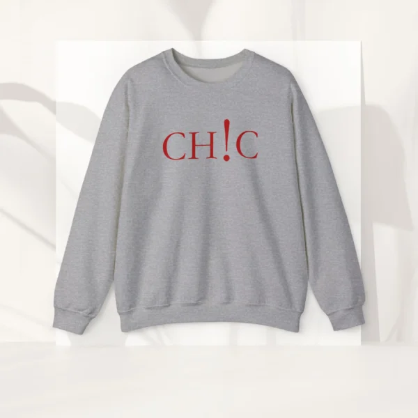 Chic Statement Sweatshirt with CHIC text on Gildan 18000 - Sport grey Flatlay