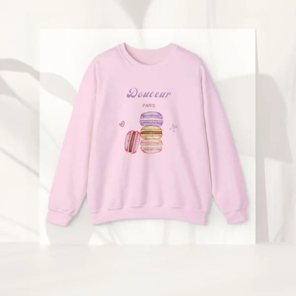 Doceur sweatshirt with macaroon design on Gildan 18000 - Light Pink Flatlay