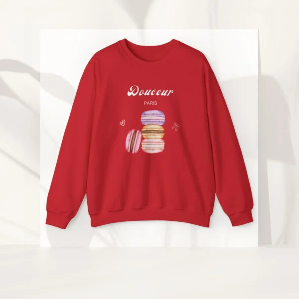Doceur sweatshirt with macaroon design on Gildan 18000 - Red Flatlay