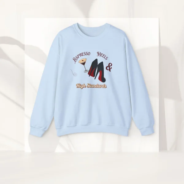 Espresso Heels & High Standards Sweatshirt Red Flatlay – Gildan 18000