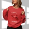 Feminine & Flirty sweatshirt with red satin bow design on Gildan 18000 - Red