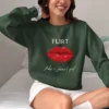 Flirt Like A French Girl with Red Lip design on Gildan 18000 - Forest Green