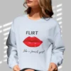 Flirt Like A French Girl with Red Lip design on Gildan 18000 - Light Blue