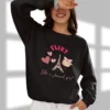 Flirt Like a French Girl sweatshirt with Eiffel Tower and macron design on Gildan 18000 - Black