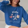 Flirt Like a French Girl sweatshirt with Eiffel Tower and macron design on Gildan 18000 - Royal
