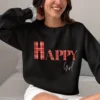 Happy Girl sweatshirt with gingham letters on Gildan 18000 - Black
