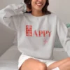 Happy Girl sweatshirt with gingham letters on Gildan 18000 - Sport Grey