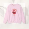 I Cherish You Sweatshirt with Lip & Cherry design on Gildan 18000 - Light Pink Flatlay