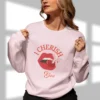 I Cherish You Sweatshirt with Lip & Cherry design on Gildan 18000 - Light Pink
