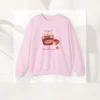 In a Jam? sweatshirt with strawberry jam design on Gildan 18000 - Light Pink Flatlay