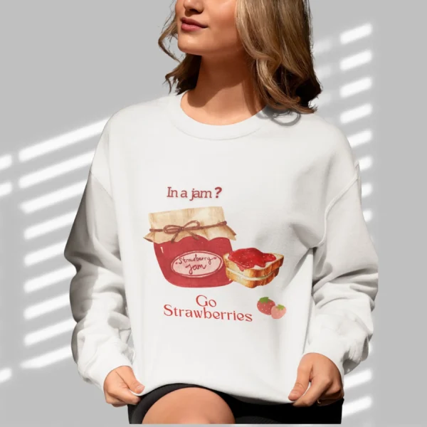 In a Jam? sweatshirt with strawberry jam design on Gildan 18000 - Ash