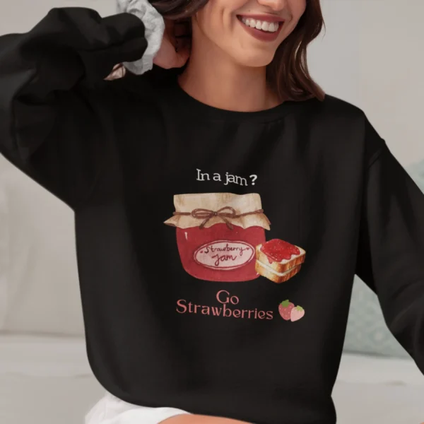 In a Jam? sweatshirt with strawberry jam design on Gildan 18000 - Black