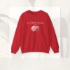Je t’aime aussi Paris sweatshirt with macaron design on red Gildan 18000 crewneck - Red Flatlay