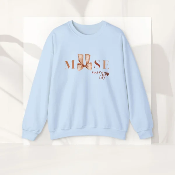 Muse Energy Sweatshirt with bow design on Gildan 18000 - Light Blue Flatlay
