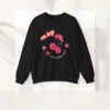 On Top of My Fabulous Day sweatshirt with cherries, lips, and dice design on Gildan 18000 crewneck - Black Flatlay