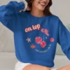 On Top of My Fabulous Day sweatshirt with cherries, lips, and dice design on Gildan 18000 crewneck - Royal