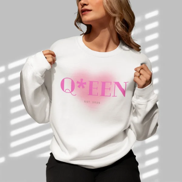Queen heart sweatshirt with pink heart design on Gildan 18000 - White