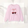 Cherry Delight sweatshirt with cherry design on Gildan 18000 - Light Pink Flatlay