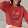 Cherry Delight sweatshirt with cherry design on Gildan 18000 - Red
