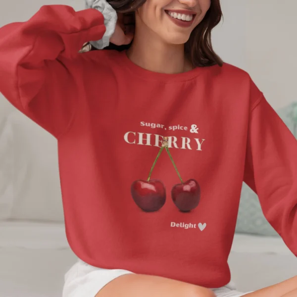 Cherry Delight sweatshirt with cherry design on Gildan 18000 - Red