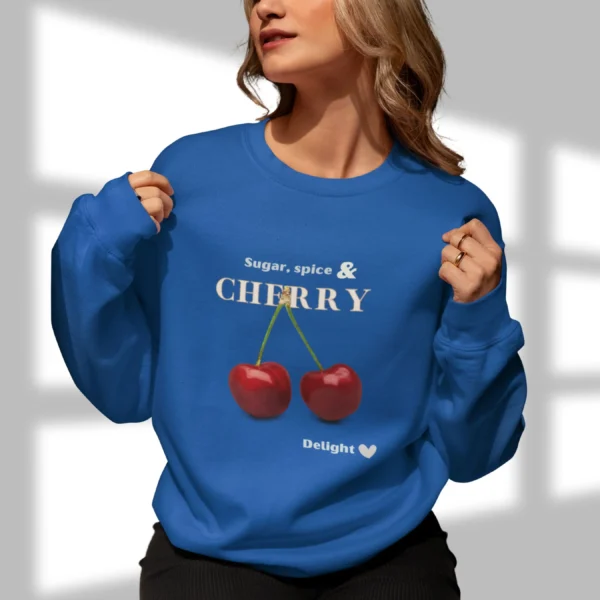 Cherry Delight sweatshirt with cherry design on Gildan 18000 - Royal