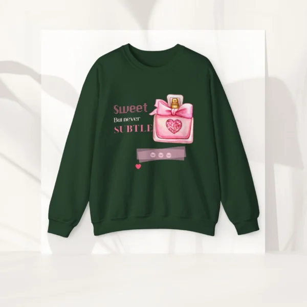Sweet but never subtle sweatshirt with perfume design on Gildan 18000 - Forest Green Flatlay
