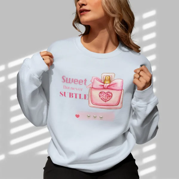 Sweet but never subtle sweatshirt with perfume design on Gildan 18000 - Light Blue