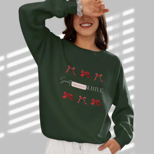 Sweet but never subtle sweatshirt with bow design on Gildan 18000 - Forest Green