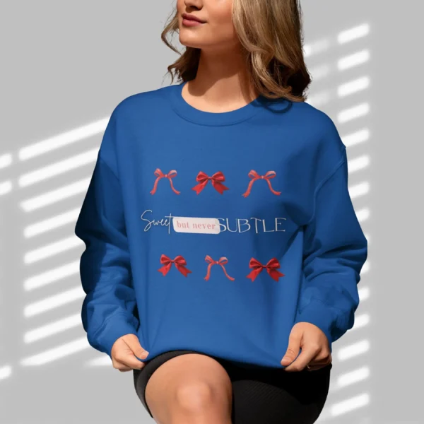 Sweet but never subtle sweatshirt with bow design on Gildan 18000 - Royal