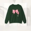 Tie me up in love sweatshirt with bow and wine design on Gildan 18000 - Forest Green Flatlay