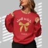 Tied with grace sweatshirt with bow and lipstick design on Gildan 18000 - Cherry Red